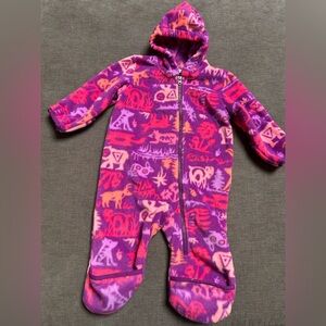 Columbia Snowtop II Bunting fleece snowsuit in a purple animal print 6-12 mos